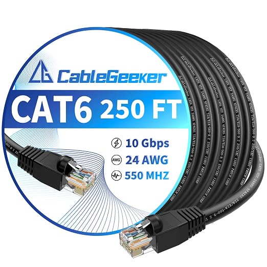 CableGeeker Cat 6 Ethernet Cable 250 ft, High Speed 10Gbps CCA Internet Network by CableGeeker