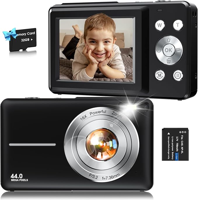 Digital Camera, FHD 1080P Kids Camera 44MP Point and Shoot Digital Cameras by nsoela