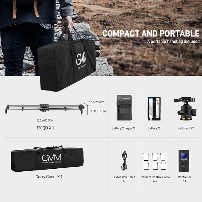 GVM 48"/120CM Carbon Fiber Motorized Camera Slider, Professional Camera Slider - Image 9