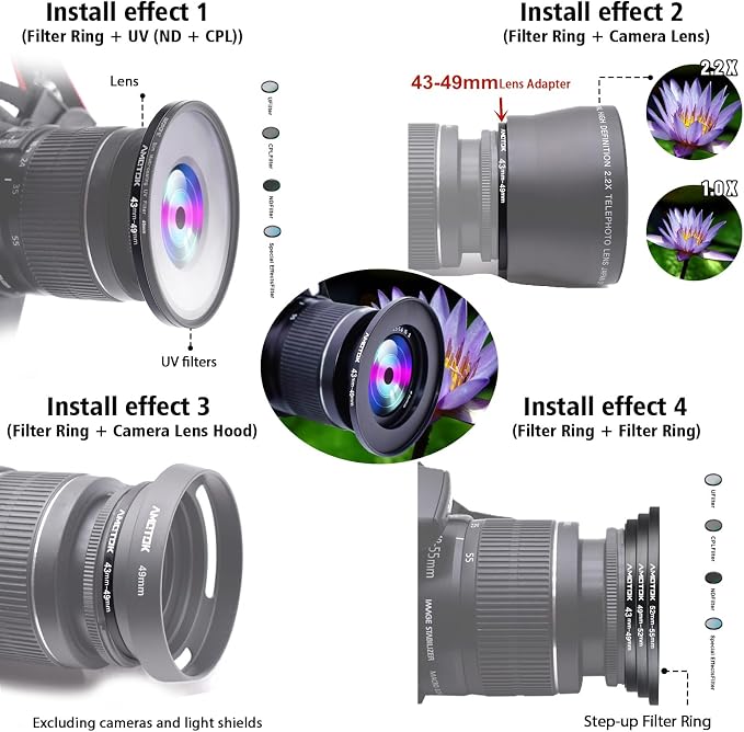 43mm Lens to 49mm Camera Lens Adapter, 43mm to 49mm Filter Step-Up Adapter Ring - Image 6