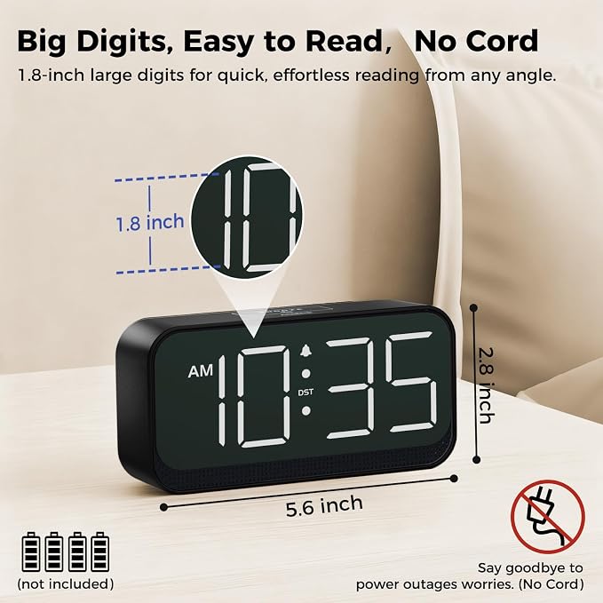 Acedeck Battery Operated Digital Clock: Cordless Small Alarm Clock - Image 2