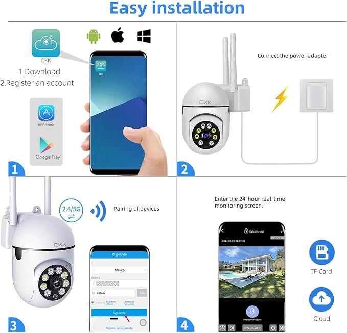 CKK 1080P Security Camera Outdoor Corded Power, 2MP PTZ WiFi Home Camera - Image 9