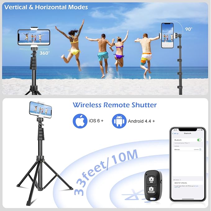 Sensyne 67" Phone-Tripod, Extendable Cell Phone Tripod Stand & Selfie Stick - Image 5