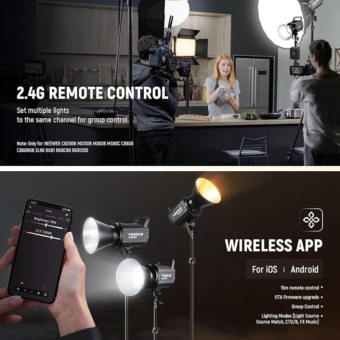 NEEWER FS230B LED Video Light 2.4G/APP Control, 230W Bi Color COB Silent - Image 7