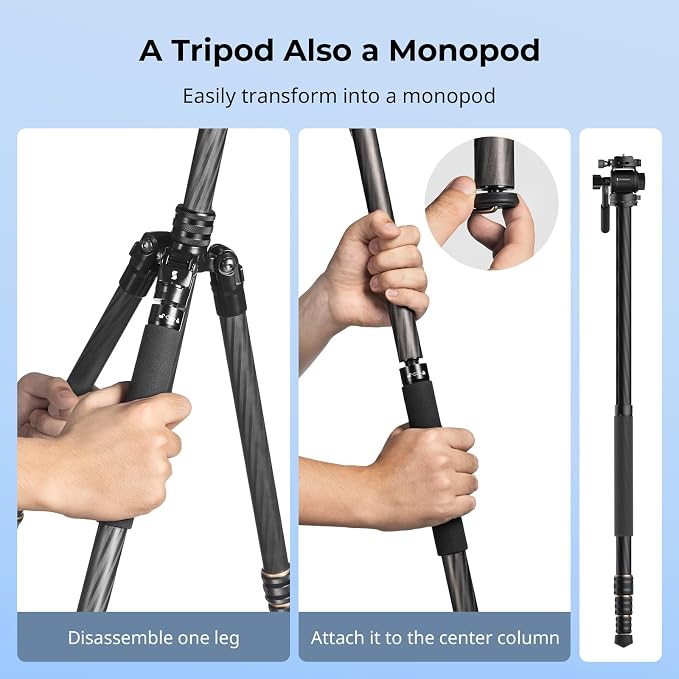 SmallRig CT150 Carbon Fiber Travel Video Tripod, 61.8'' Max Load 3kg / 6.6lb - Image 6