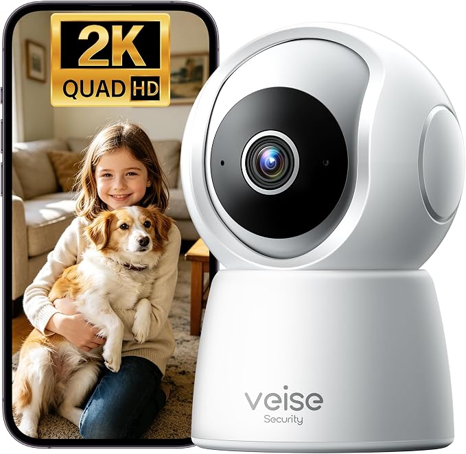Veise 2K Indoor Camera for Home Security, 360° Wireless WiFi Pet & Baby Monitor by Veise
