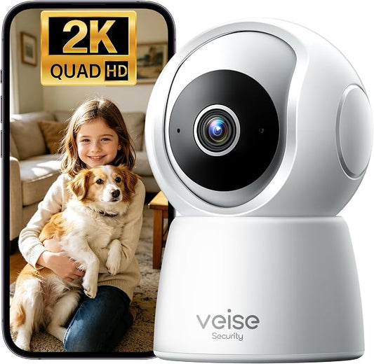 Veise 2K Indoor Camera for Home Security, 360° Wireless WiFi Pet & Baby Monitor by Veise