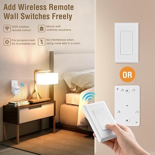 SURAIELEC Wireless Wall Switch Remote Control Outlet, No Wiring, 100ft RF Range - Image 2