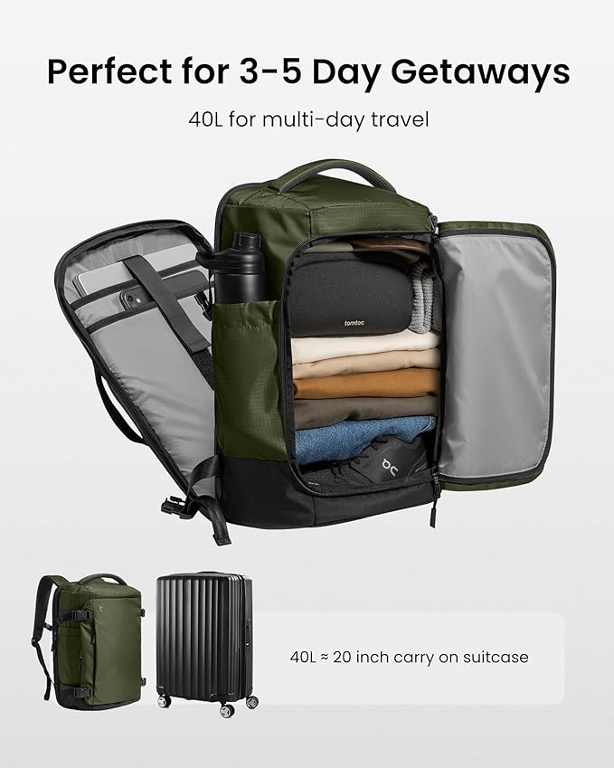 tomtoc Travel Backpack 40L, TSA Friendly Flight Approved Carry-on Luggage Hand - Image 3