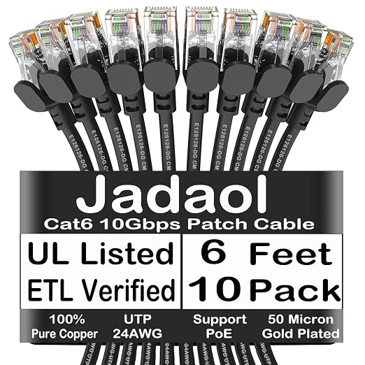 Jadaol Cat6 6ft 10 Pack Patch Cable, 10Gbps High-Speed Ethernet Patch Cables by Jadaol