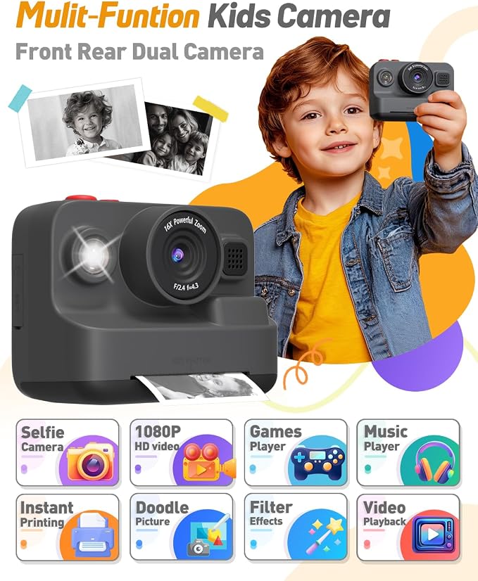 Yehtta Kids Camera Instant Print, Dual-Lens Front Rear Selfie Camera - Image 2