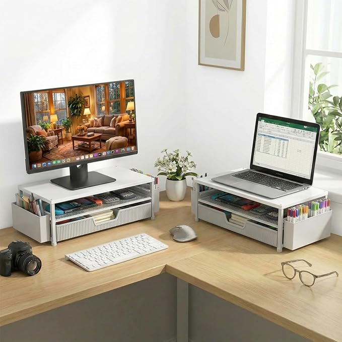 ECOLOVI Desk Organizer and Accessories, 2-Tier Computer Monitor Stand Rise - Image 5