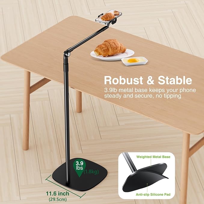elitehood Floor Phone Stand Overhead Video Recording, 360 Degrees Swivel Tilt - Image 7