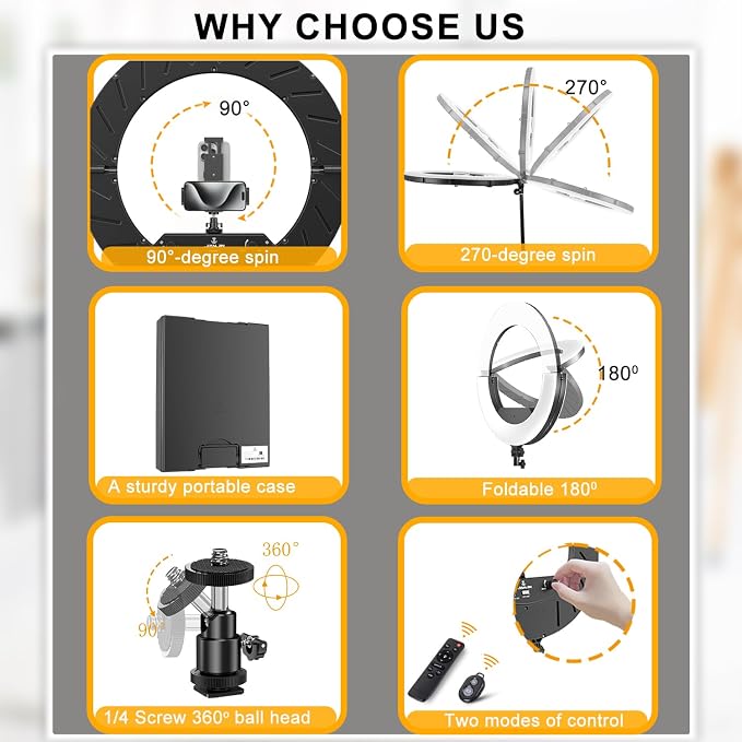 Ring Light 18 INCH Kit, 55W6700k Dimmable LED Light, Tripod Stand, Remote - Image 7