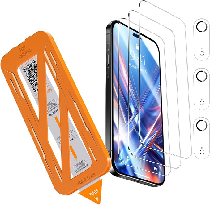 QHOHQ 3 Pack Screen Protector for iPhone Air + 3 Pack Camera Lens Protector by QHOHQ