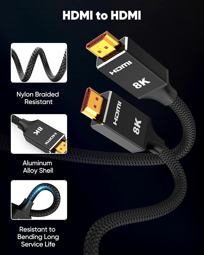 Capshi 2ft 8K 4K@120Hz HDMI Cable 2.1, 48Gbps High Speed Cord - Image 7