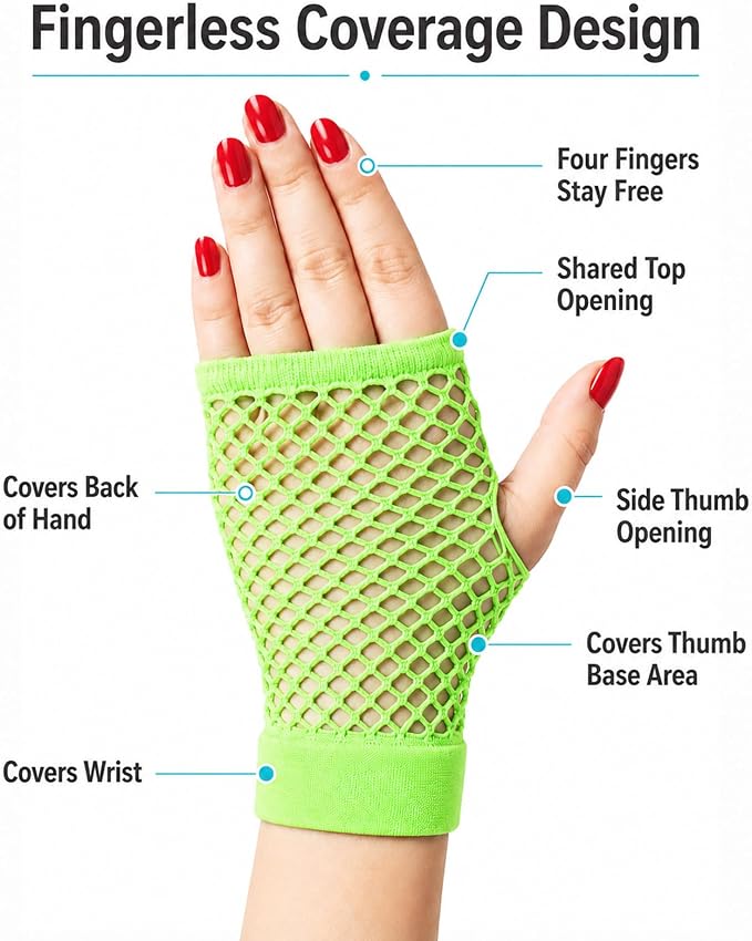 Seeksmile Women's Girls 80's Theme Party Emo Fingerless Arm Fishnet Gloves - Image 2