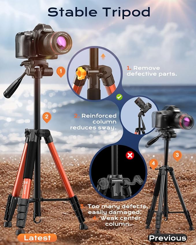 73" Camera Tripod Stand, Aluminum Tripod - Image 2
