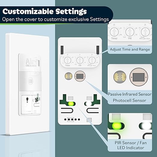 TOPGREENER Dual Load Air Circulator Switch, Infrared PIR Motion Sensor Timer - Image 2