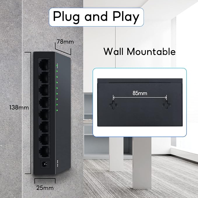 SODOLA 8 Port Gigabit Ethernet Switch|Desktop/Wall-Mount|Plug & Play| Fanless - Image 6