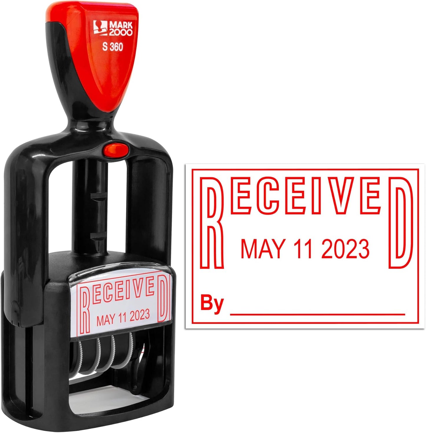 Self-Inking Rubber Date Office Stamp with Received Phrase - Red Ink - 12-Year Band