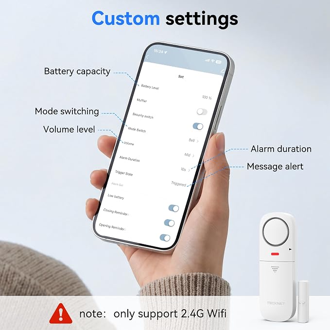 TECKNET Door Alarms When Opened, 2.4G WiFi Smart Door Sensor Alarm & Chime - Image 4