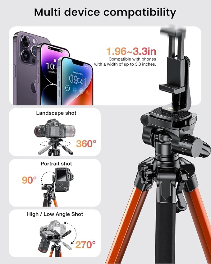 CAMBOFOTO 74"-Camera-Tripod, Professional Aluminum Heavy Duty Tripod Stand - Image 5