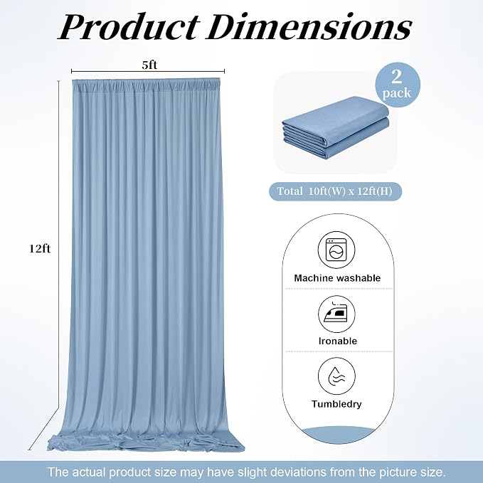 12ft x 10ft Dusty Blue Backdrop Curtains - Image 7