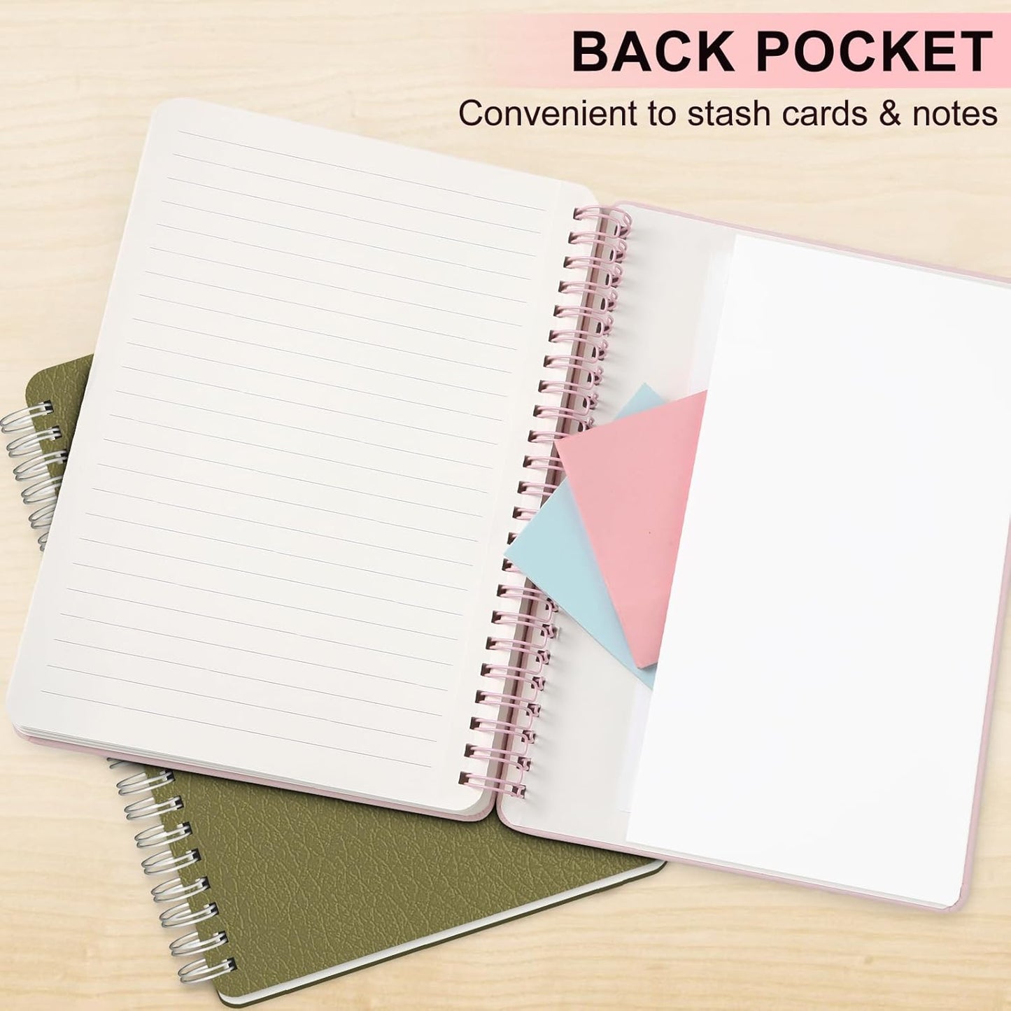 Lined Spiral Journal Notebook, A4 Hardcover Leather Notebook for Work, 8.5''×11'', 100GSM Thick Paper Spiral Bound Journaling Notebooks for Women & Men Office School Note Taking Business, Pink
