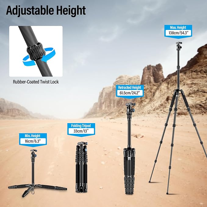 Sirui Compact Traveler 5C Tripod 54.3 inches Lightweight Carbon Fiber Travel - Image 3