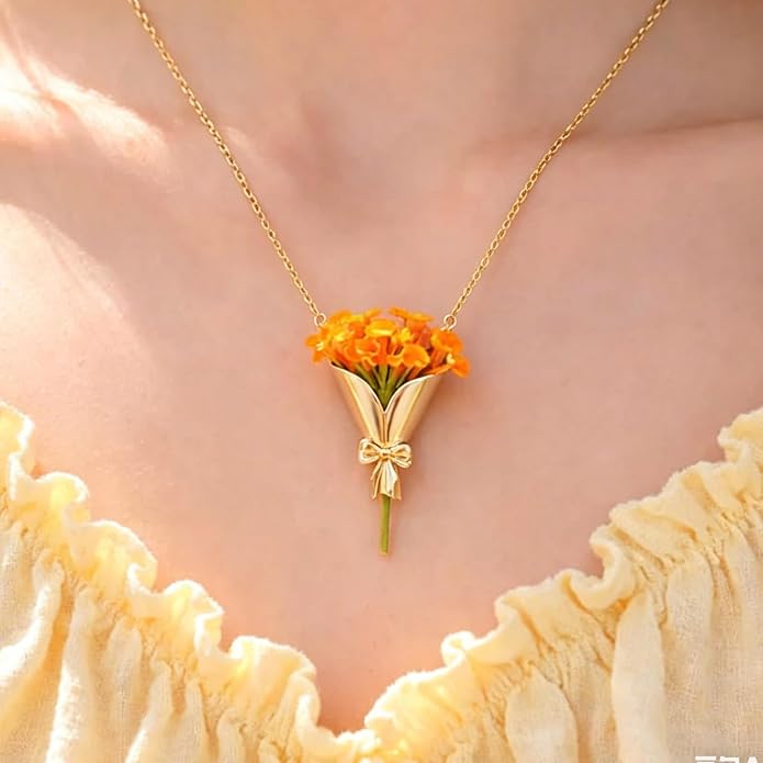 MODRSA DIY Bouquet Gold Necklace Wearable Mini Vase Jewelry Collection Chain - Image 2