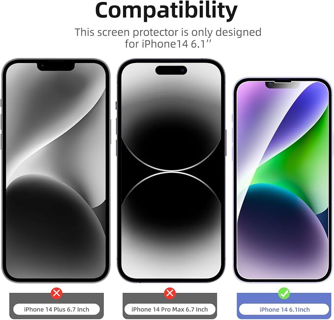 NEW'C 3x for iPhone 14 Screen Protector+ 3x Camera Lens Protector, Sensor - Image 2