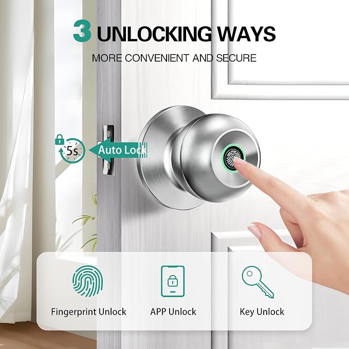 Smart Door Knob, Fingerprint Door Knob, Biometric Smart Door Lock - Image 2
