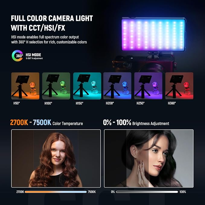 NEEWER Basics RGB Video Light, 8W 2700K-7500K Portable Full RGB Colors 17 - Image 2