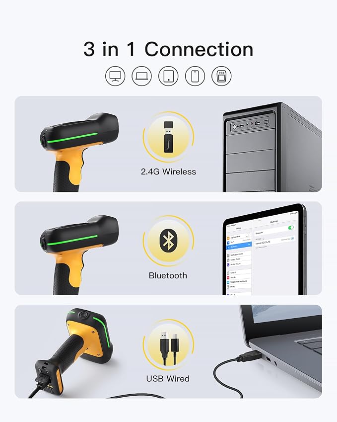 Inateck Industrial Barcode Scanner Bluetooth, 1D Scanner Wireless - Image 7