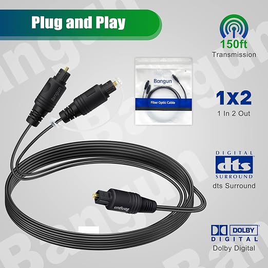 1x2 Digital Audio Splitter Cable 15ft, Toslink Digital Fiber Optic Audio - Image 6