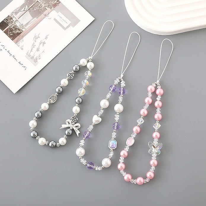 Beaded Phone Charm Lanyard Strap Girly Style Fixed Beads Pearl Lanyards - Image 6