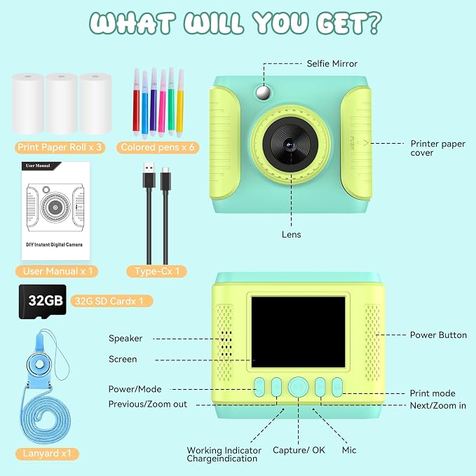 Instant Print Camera for Kids, 2.4 Inch Screen Kids Instant Cameras, Christmas - Image 6