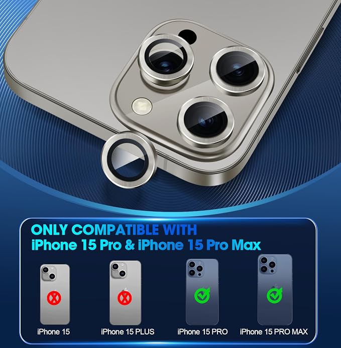 for iPhone 15 Pro/iPhone 15 Pro Max Camera Lens Protector Individual Metal Ring - Image 2