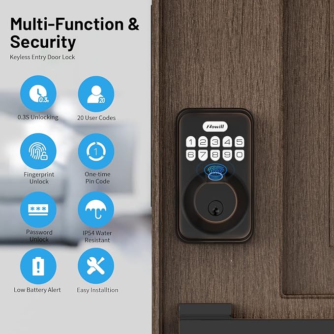 Fingerprint Door Lock, Zowill Keyless Entry Door Lock Keypad Deadbolt - Image 8