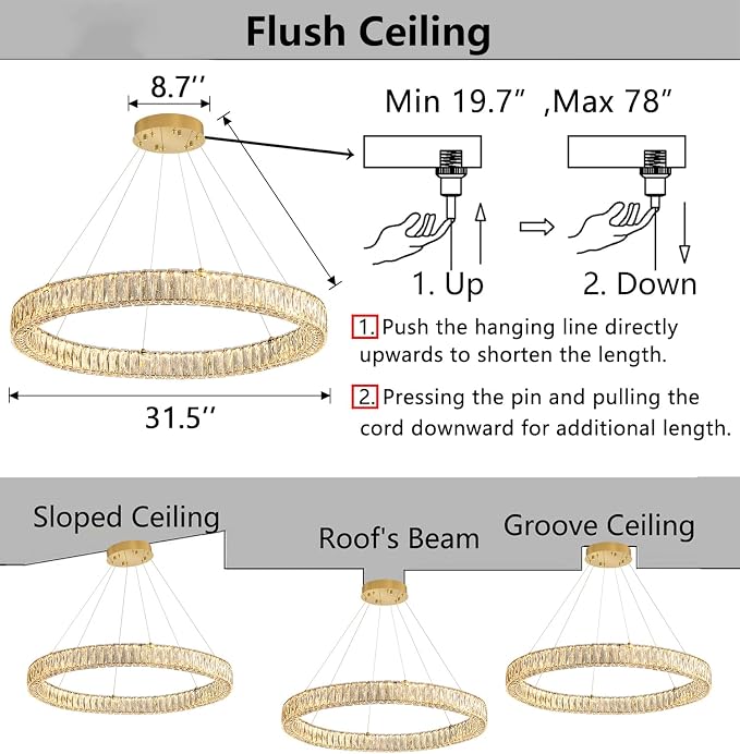 HAIXIANG Modern Crystal Chandelier Dimmable LED Ring Pendant Chandeliers Light - Image 2