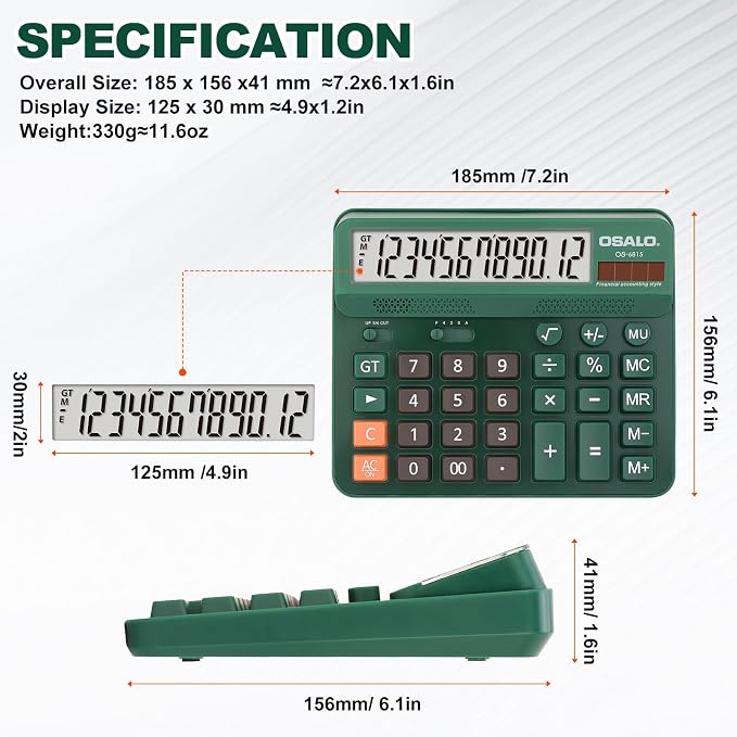 Pendancy Desk Calculator Large Display, 5in LCD 12-Digit, Large Button - Image 5
