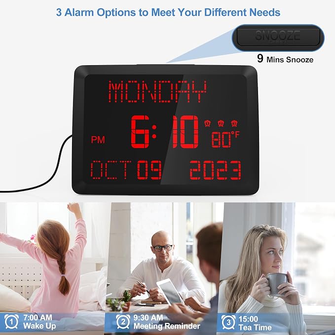 Raynic Digital Clock, 11.5" Large Display Digital Calendar Clock - Image 8