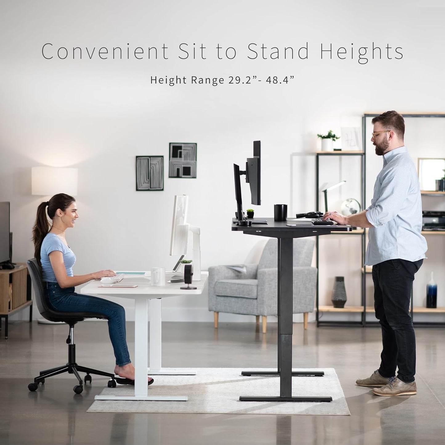 VIVO Electric 60 x 30 in Rustic Standing Desk, Memory Height Adjustment, 1B Series, Vintage Brown Top White Frame, DESK-KIT-1W6N-30
