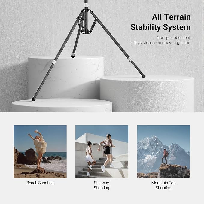 NEEWER Carbon Fiber Tripod Stand w Reversible Legs, 6.6lb/3kg Max Load - Image 5
