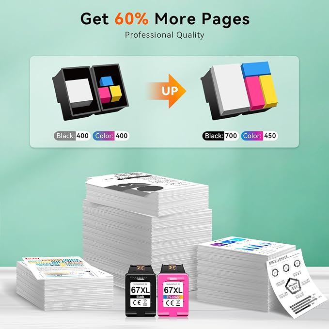 67XL Compatible for HP 67 Ink Cartridges Black Color Combo Pack Used for HP - Image 3