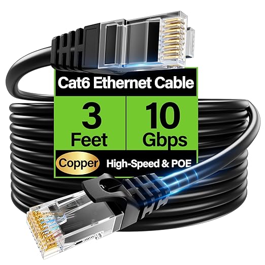 Cat6 Ethernet Cable 10Gbps 3 ft, UTP Ethernet Cable Cat 6, Flexible Bare Copper by Unknown