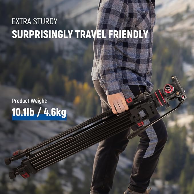 NEEWER 74" Video Tripod with Adjustable Damping Fluid Head, Metal Heavy Duty - Image 7