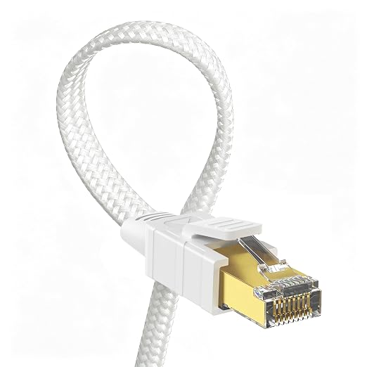 Orbram Cat 8 Ethernet Cable 15 ft White, Nylon Braided High Speed Heavy Duty by Orbram
