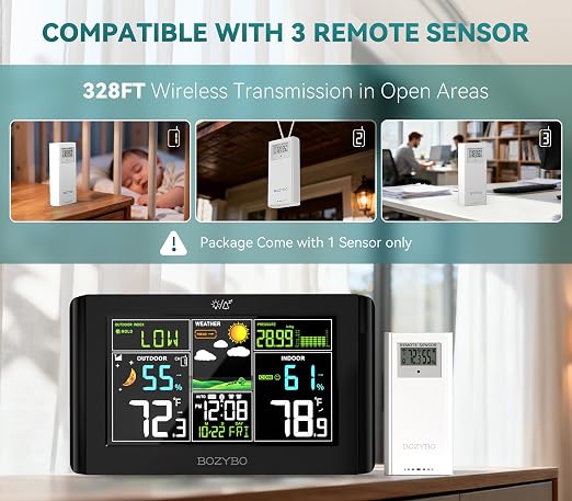 Weather Station Wireless Indoor Outdoor Thermometer: BOZYBO Digital Atomic Clock - Image 3